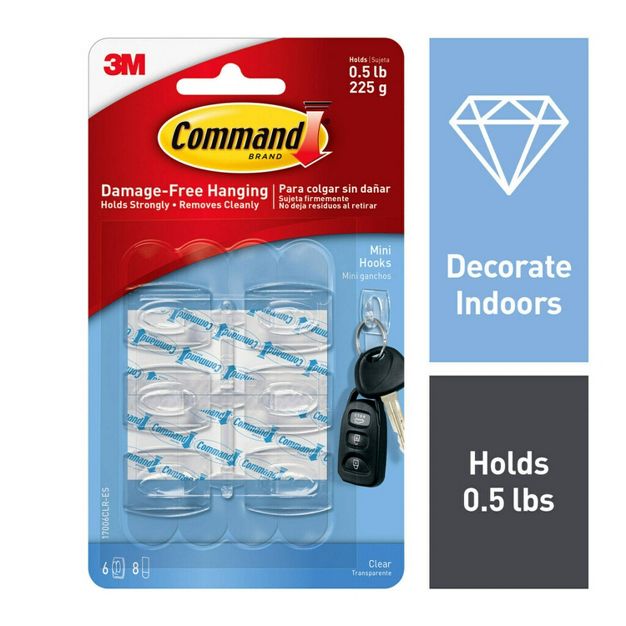Hooks Mini Clear 8 strips Pk6