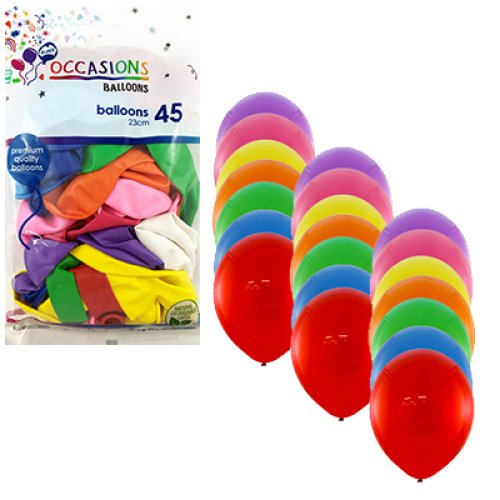 Alpen Occasions Round Balloons 23cm Mixed Colours – Pack of 45