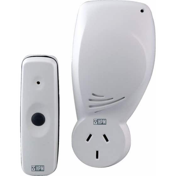 HPM Wireless Plug-In Door Chime with Piggyback Socket 70m Range
