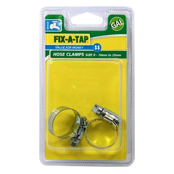 FIX-A-TAP Galvanised Hose Clamps No. 0 18–25mm – Pack of 2