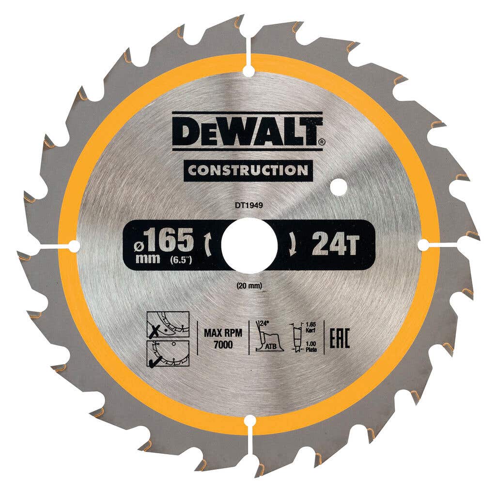 Circular Saw Blade Construction 165mm 24T Dewalt