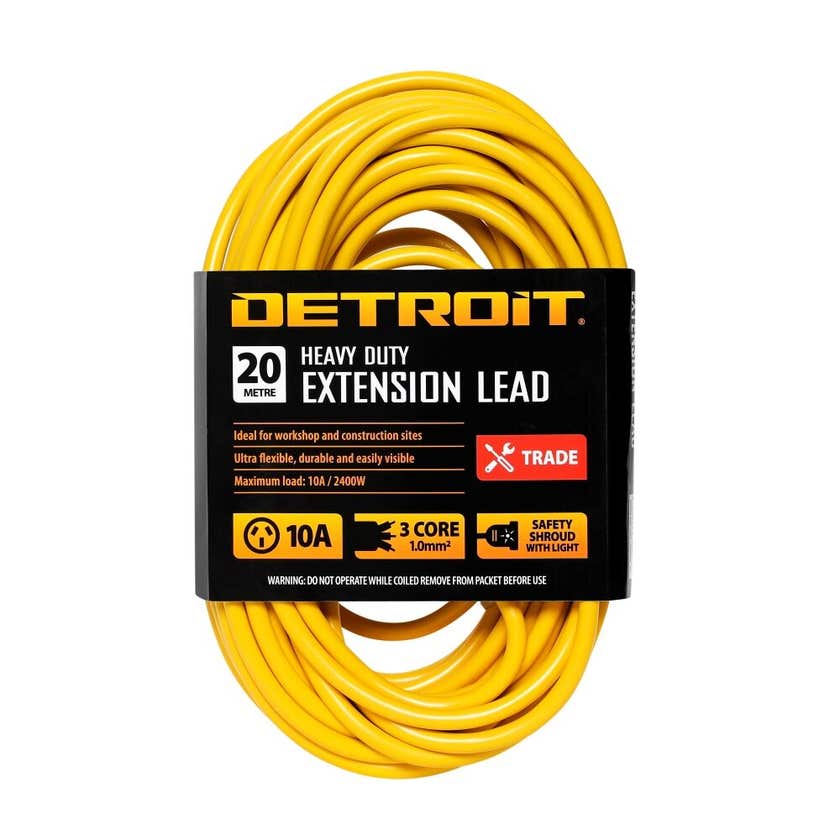 Extension Lead Heavy Duty 10A 20M Yellow Detroit