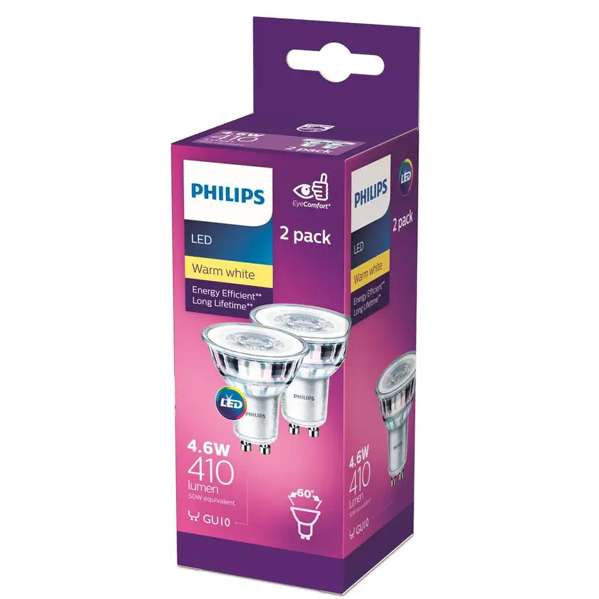 Downlight LED GU10 Classic 4.6W (50W) 410lm 2pk Philips