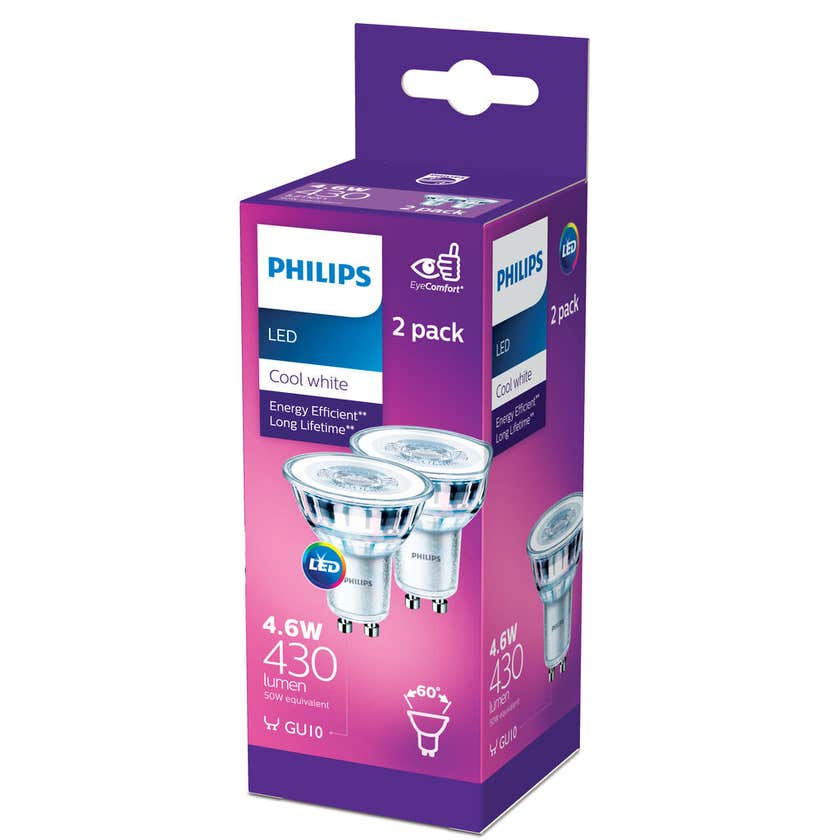 LED Downlight GU10 4.6W 430lm Classic Cool White - 2 Pack Philips