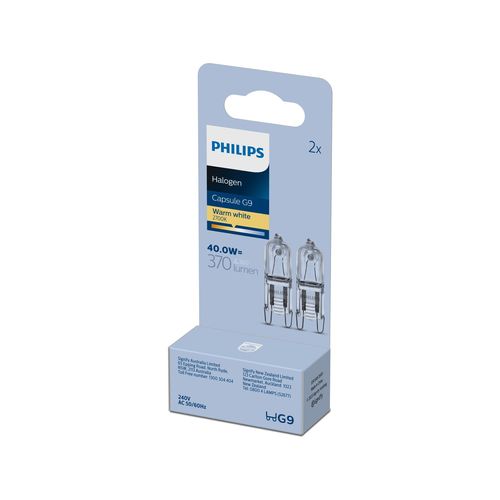Capsule Halogen 240V Mains Voltage 40W G9 Frost 2pk Philips