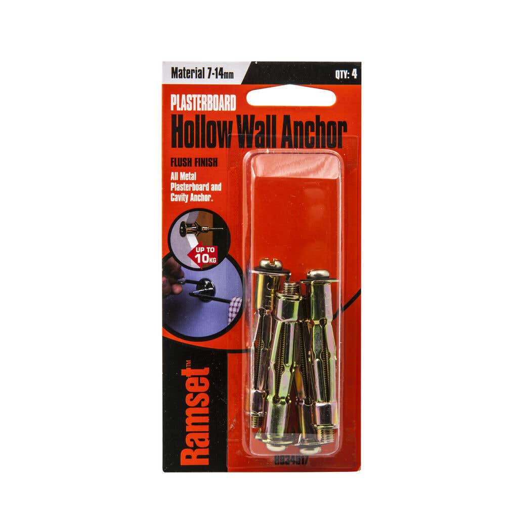 Hollow Wall Anchor 7mm - 14mm 10kg - 4 Pack - Ramset