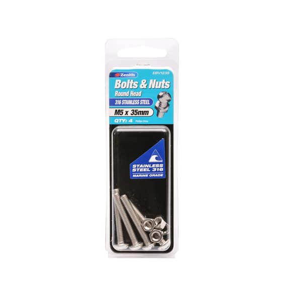 Bolt & Nut Ss316 Round Head M5X35 Pk4