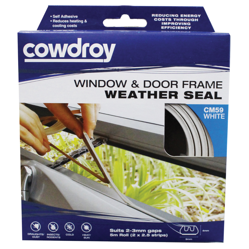 Rubber Window & Door Weather Seal 2-3mm- White Cowdroy