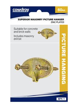Masonry Picture Hanger Superior Zinc Plated inc Drill Bit 60kg