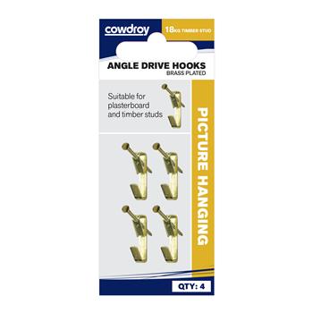 Picture Hook Angle Drive Brass Plated 18kg Pk4