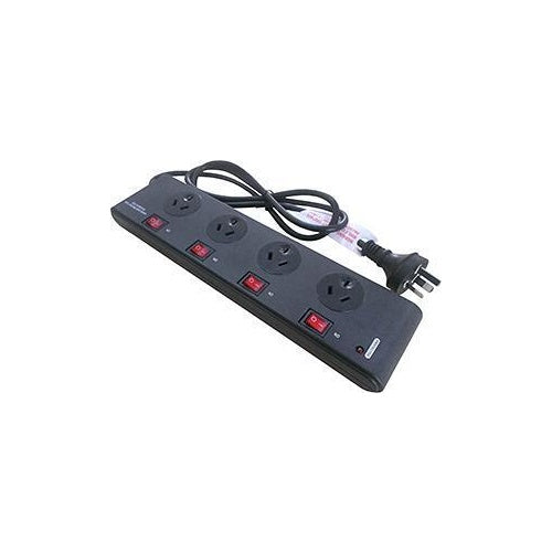 Powerboard 4 Outlet Wide Space Switched Black