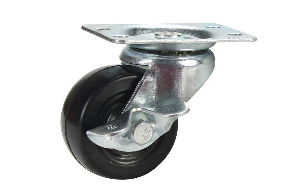 Castor 50mm Black Rubber Swivel W/Brake