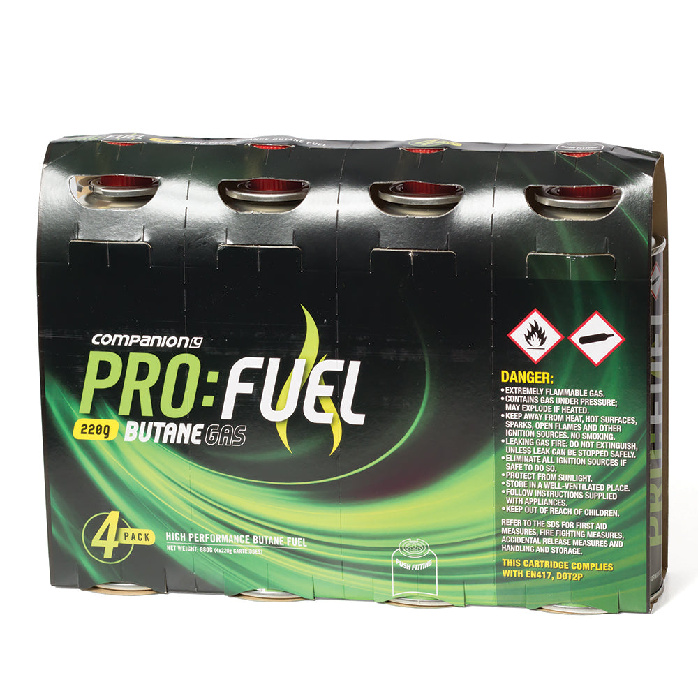 Butane Cartridge Resealable Push On Pro Fuel 220g PK4
