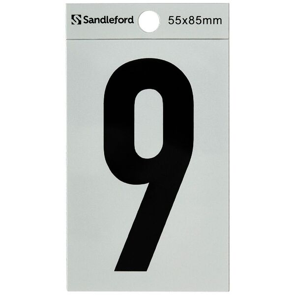 Numeral Self Adhesive Silver 85mm 9