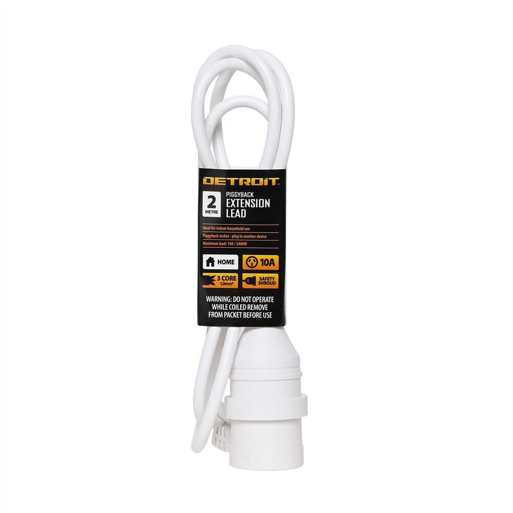 Extension Lead Piggy Back 10A 2M White Detroit