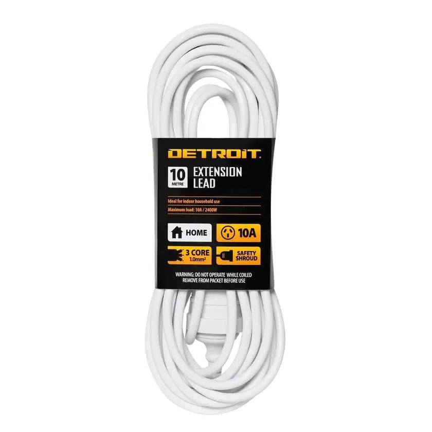 Extension Lead Piggy Back 10A 10M White Detroit