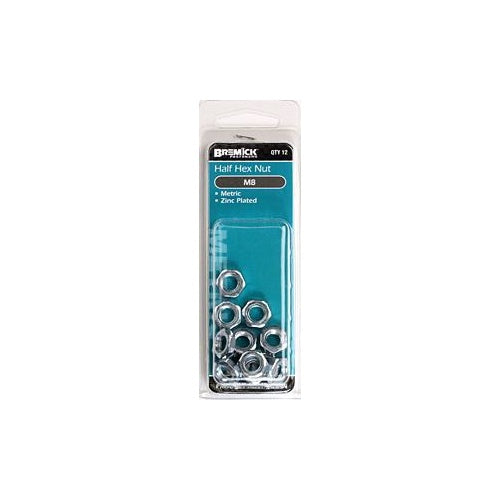 Nut Hex Half Zinc Plated Metric M8 Sp12 Bremick