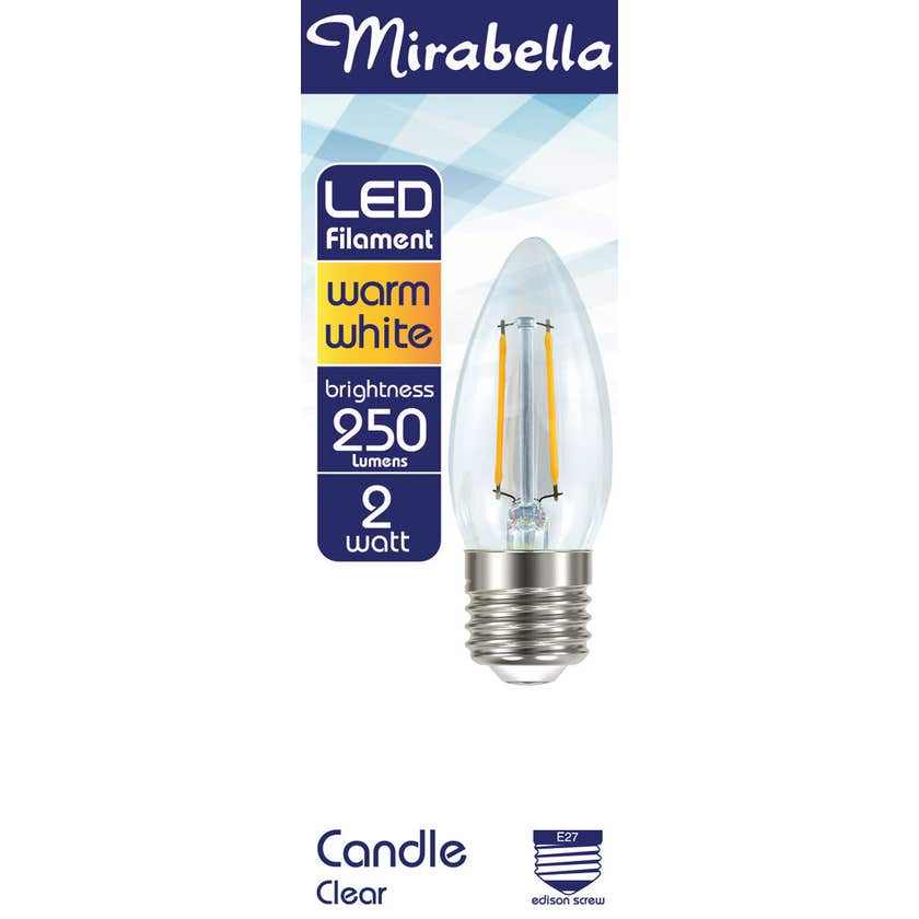 Globe Led Filament Candle 2W ES Warm White Mirabella