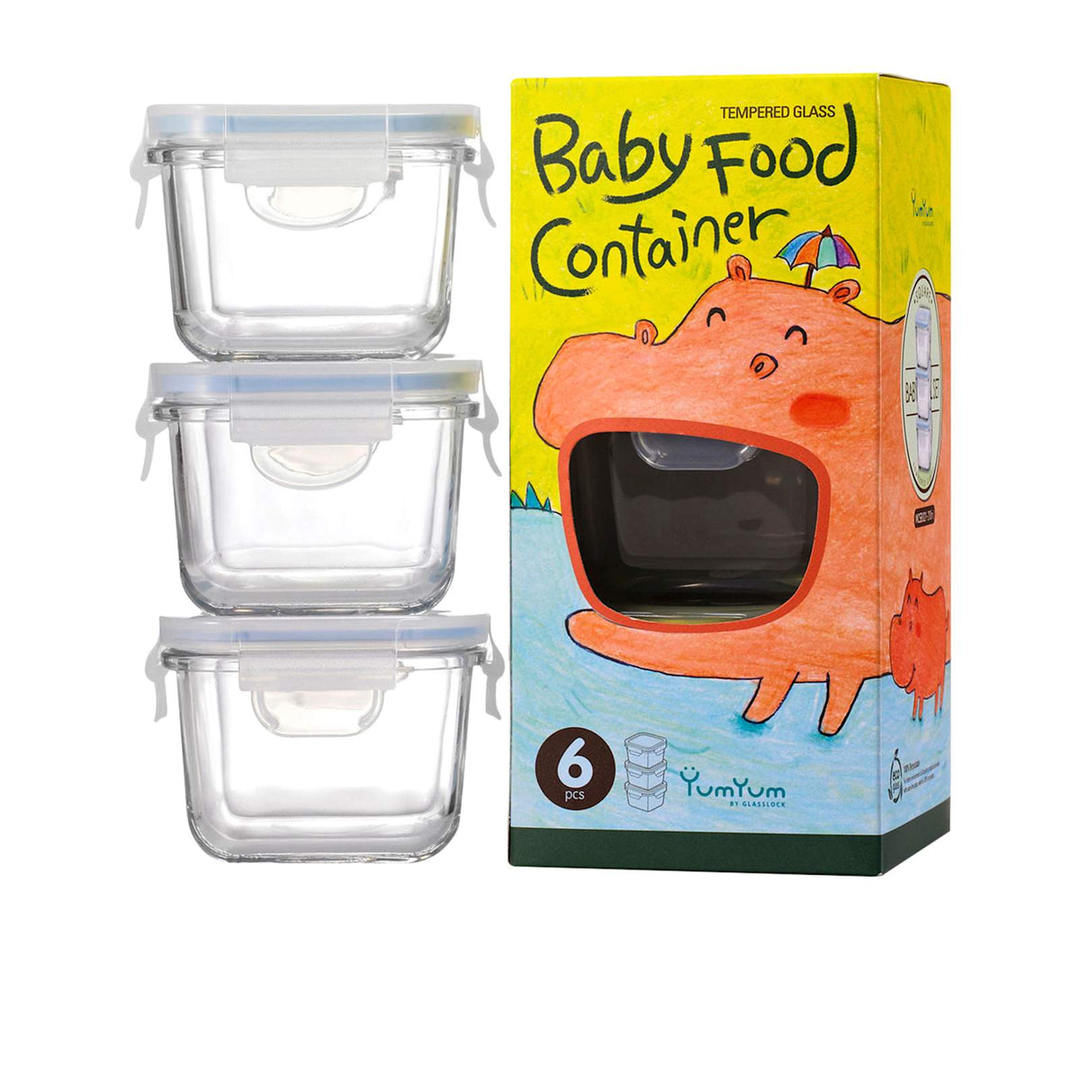 Glasslock 3 Pc Baby Food Container Set Square 210ml