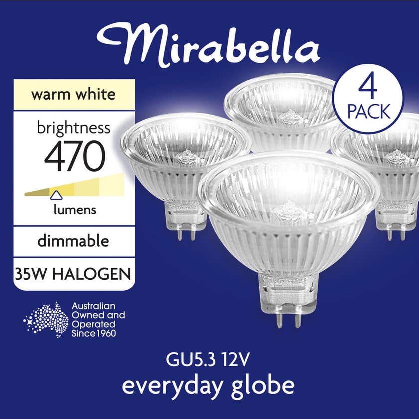 Globe Halogen 35W Dim Warm White Gu5.3 Pk4 Mirabella