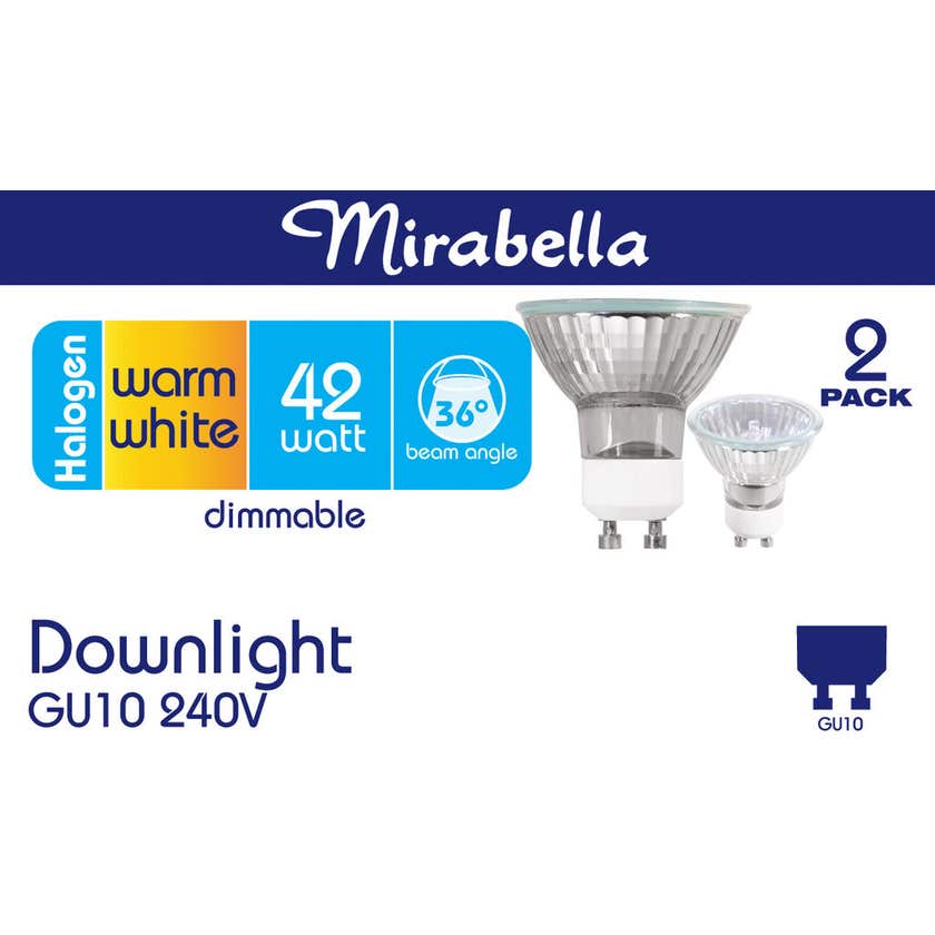 Globe Halogen 42W Dim Warm White Gu10 Downlight Pk2 Mirabella