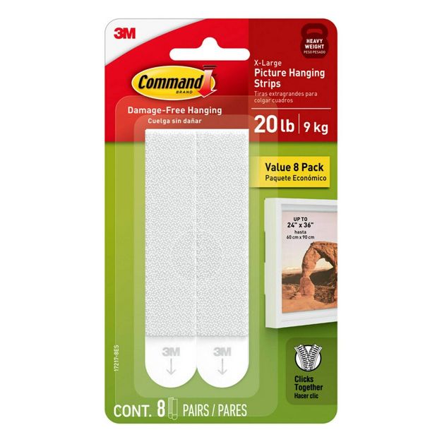 XL Picture Hanging Strips 9kg White 8pk
