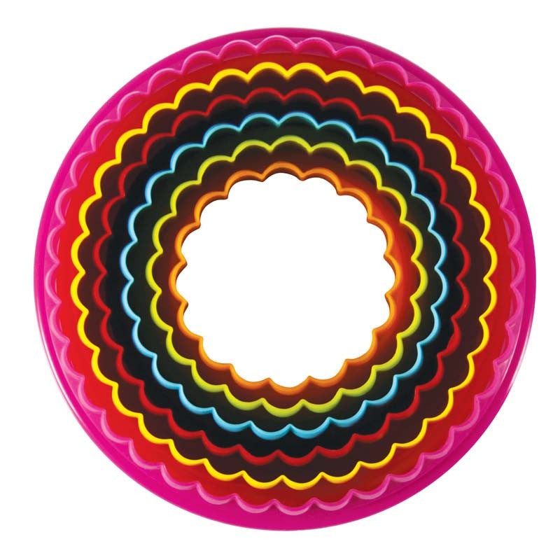 Avanti Double-Sided Round Cookie Cutters Set of 6 – Plain & Scalloped Multi-Coloured Baking Cutters