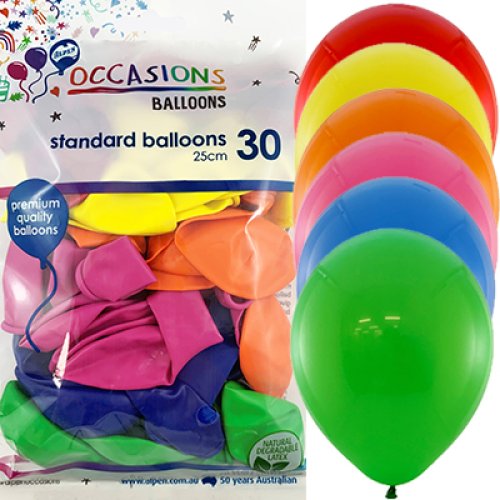 Alpen Occasions Balloons 25cm Assorted Colours – Pack of 30