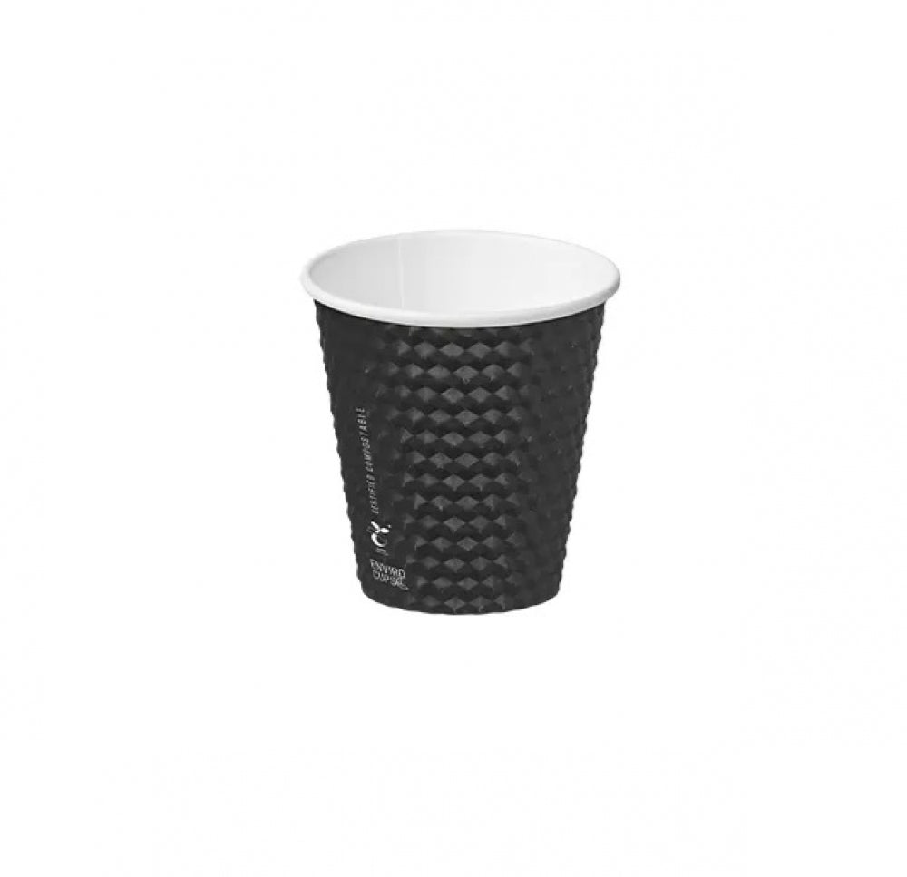 Dimple Compostable Paper Cups Black 300ML 8OZ - 25 PK