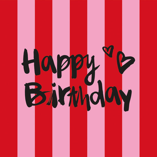 Napkins Formart Birthday Stripes-Red Pink
