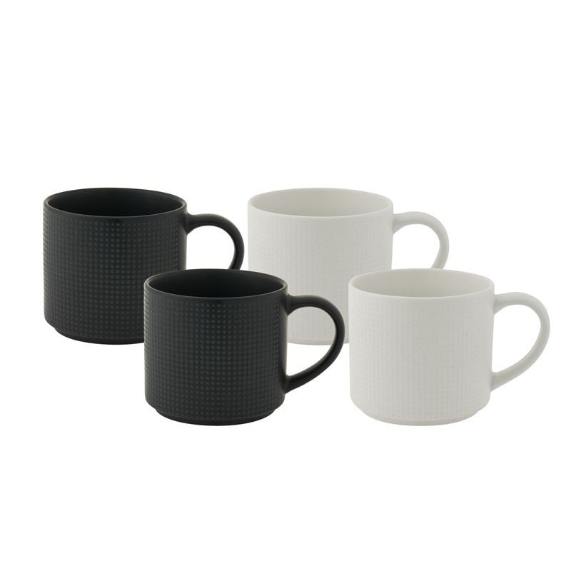 Bundanoon Mega Straight Mugs 500ml Set of 4 Embossed Black and White