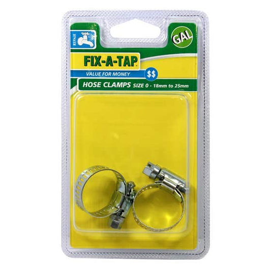 FIX-A-TAP Galvanised Hose Clamps No. 0 18–25mm – Pack of 2