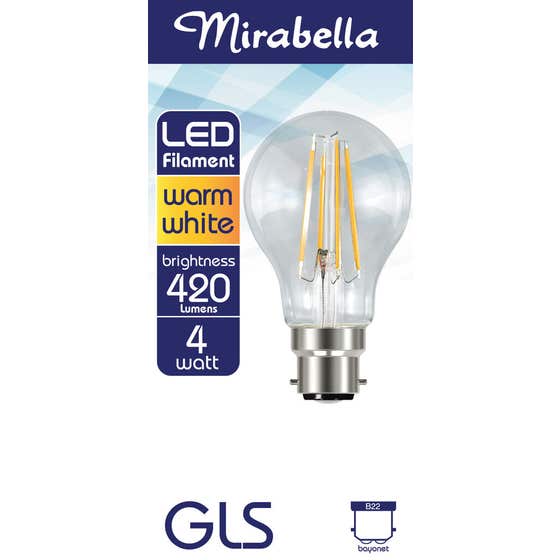 LED Filament GLS Globe 4W BC Warm White Mirabella