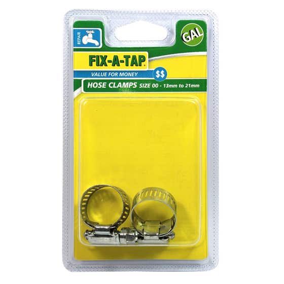 FIX-A-TAP Galvanised Hose Clamps No. 00 13–21mm – Pack of 2