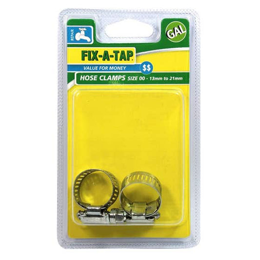 FIX-A-TAP Galvanised Hose Clamps No. 00 13–21mm – Pack of 2