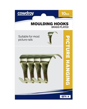 Cowdroy Moulding Hooks Brass Plated 10kg, 4 Pack