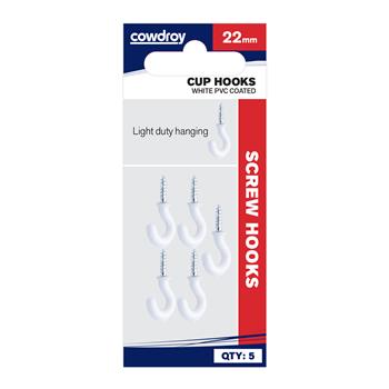 Cowdroy White PVC Cup Hooks 22 x 2.5mm – Pack of 5