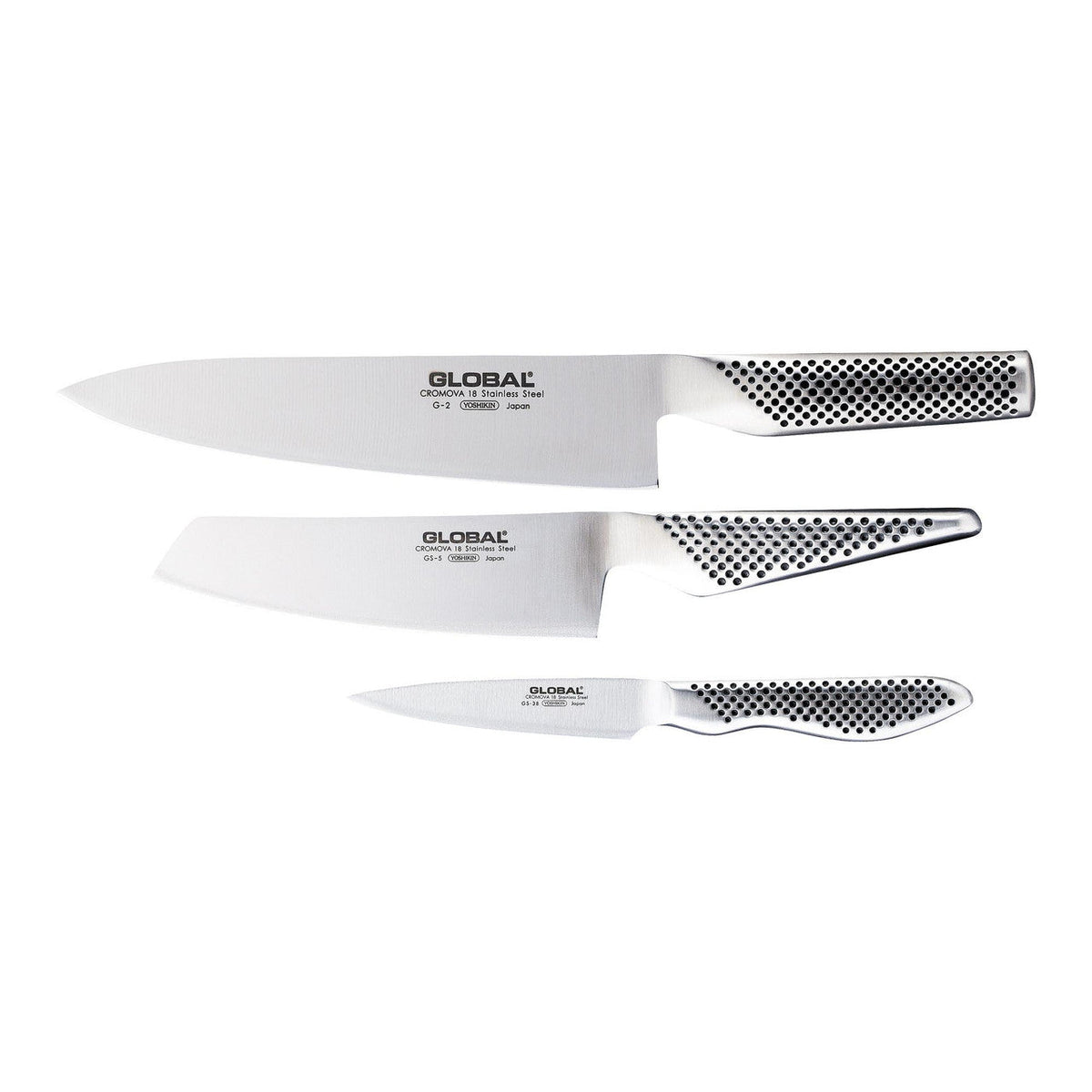 Global 3 Pc Knife Set: 9cm Paring, 14cm Vegetable, 20cm Cook's