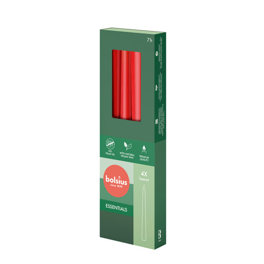 Bolsius Essentials Tapered Candles (Box 4) Red - 245mm x24Ø 7.5hr