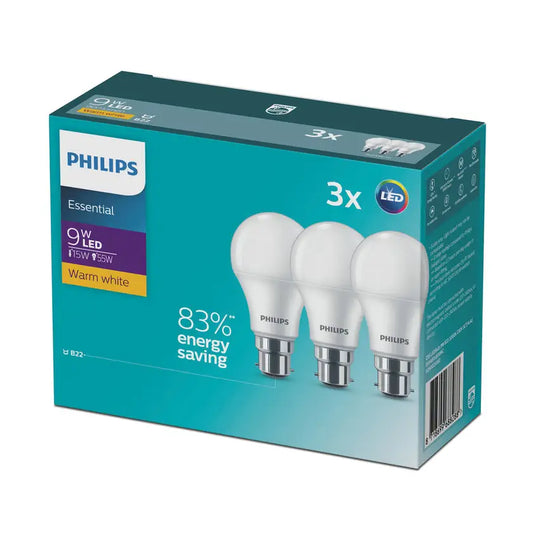 Globe A60 LED Essentials BC 9W Warm White 3pk Philips