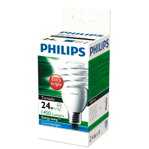 Philips Light Globe CFL Spiral Tornado ES Daylight 24W
