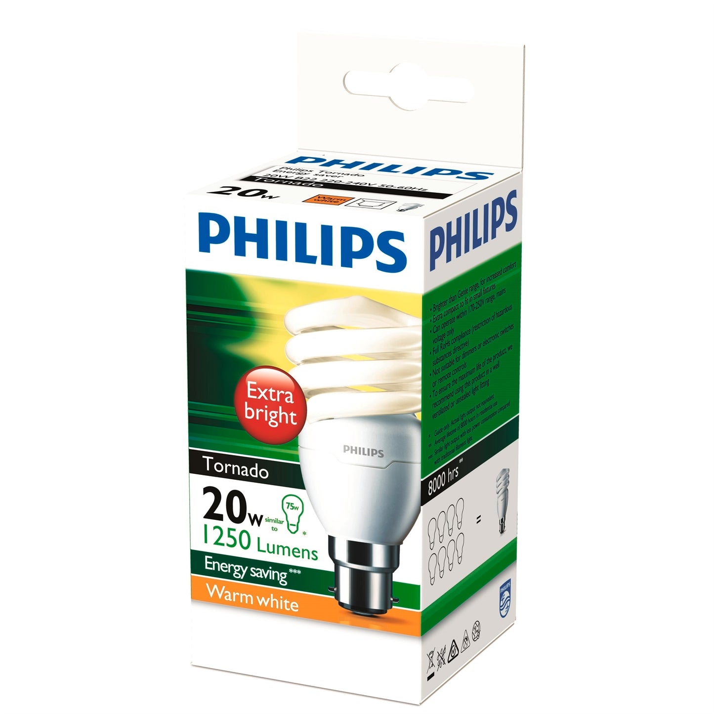 Globe CFL Spiral Tornado BC Warm White 20W