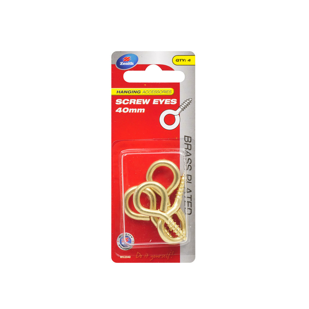 Curtain Screw Eyes 40X4.0mm Brass Plated Pack-4
