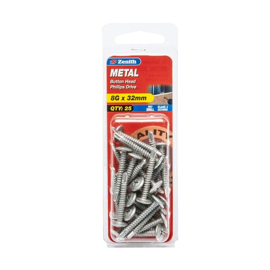 Metal Screws Button Head Galvanised 8G x 32mm - 25 PK Zenith