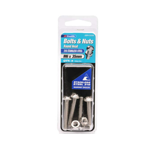 Bolt & Nut Ss316 Round Head M6X35 Pk4