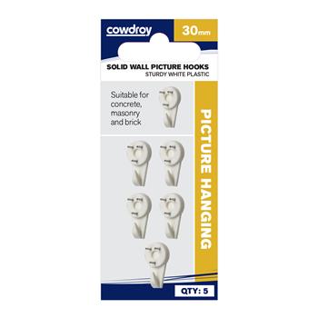 Picture Hook Solid Wall Nail In White 30mm Pk5