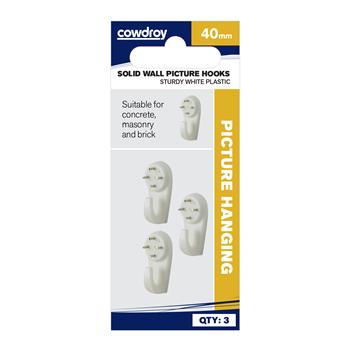 Picture Hook Solid Wall Nail In White 40mm Pk3