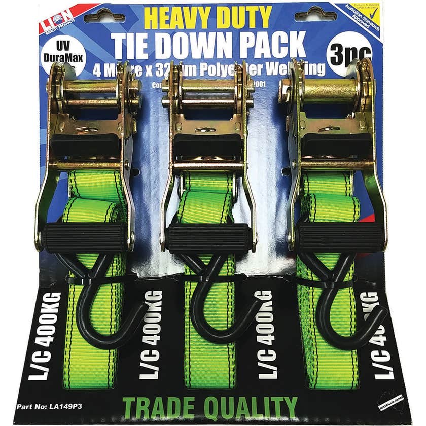 Ratchet Tie Down Tradies H/duty Pk3