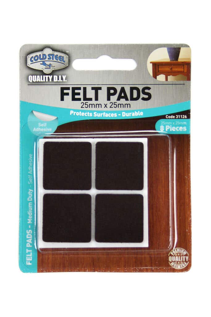 Feltpads Brown Square 25mmx25mm 8Pc