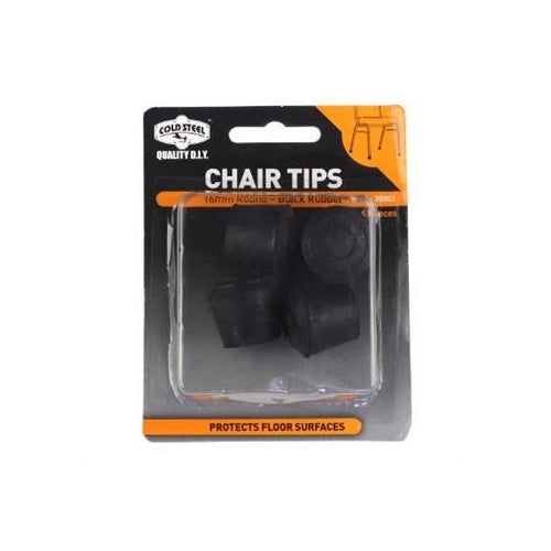 Tip Chair Rubber Black Round 16mm Pk4